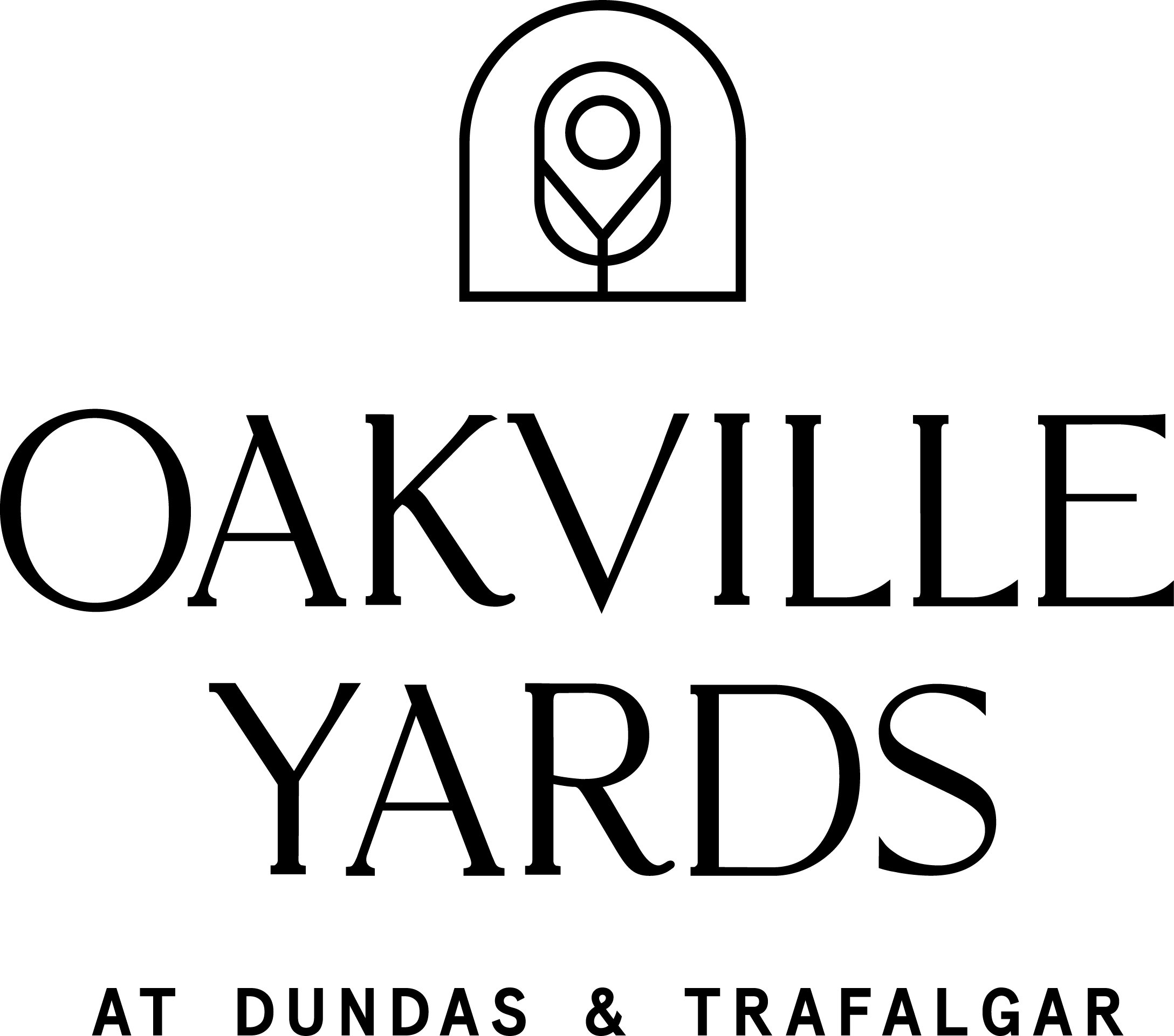 Oakville Yards logo with location at Dundas & Trafalgar.