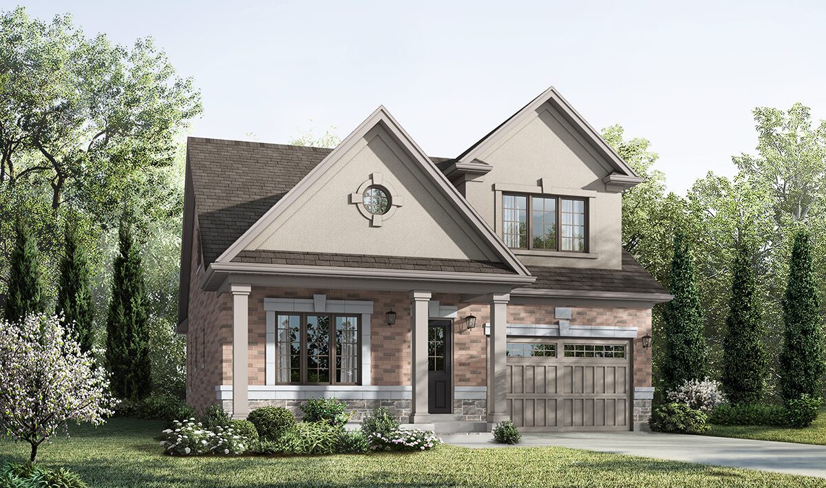 Suburban two-story new house with garage.