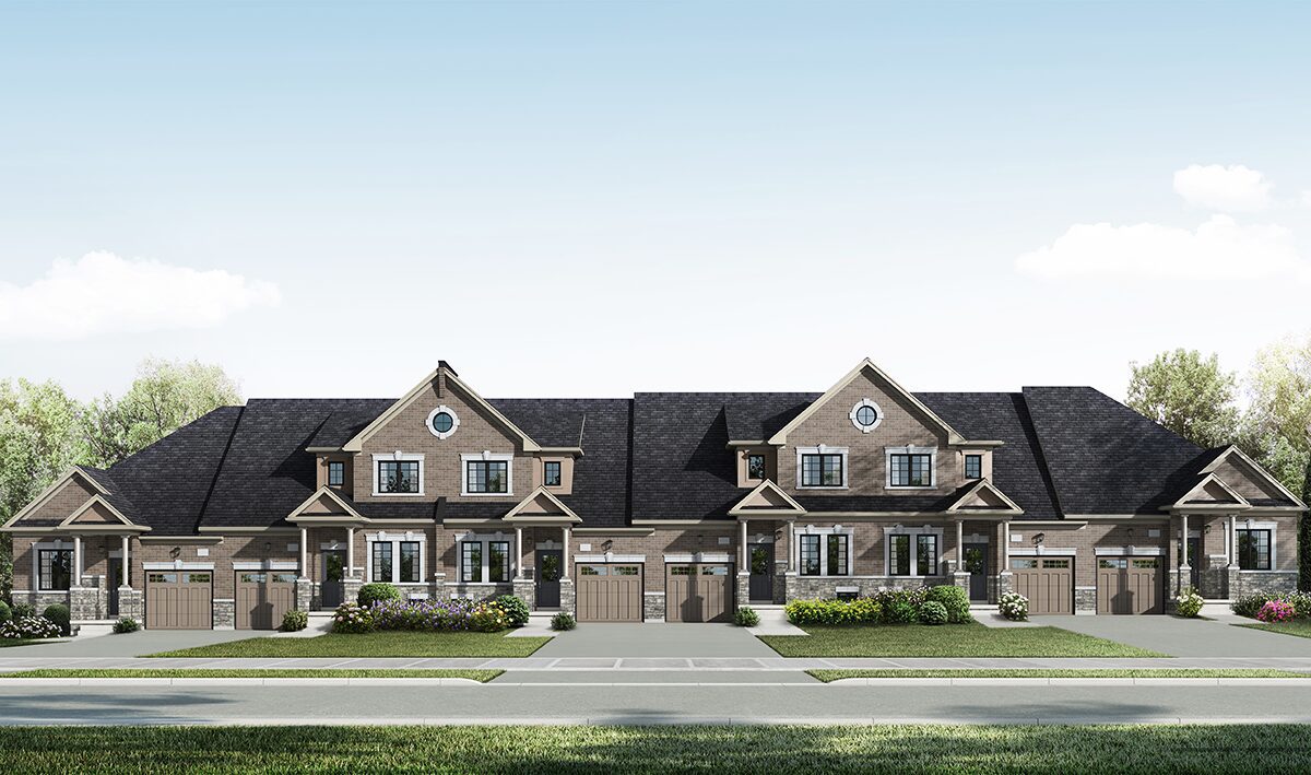 New suburban townhouses with landscaped front yards