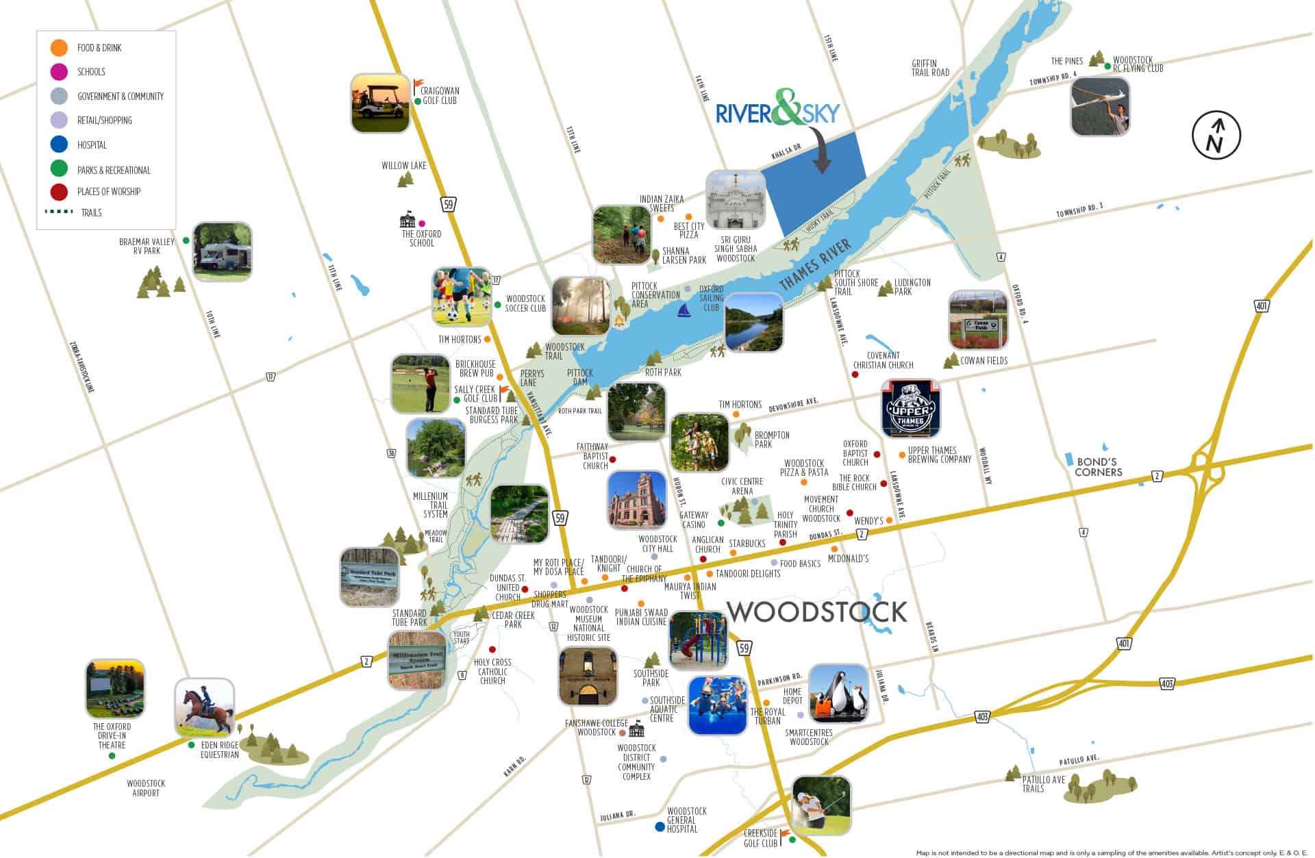 woodstock amenities map river and sky