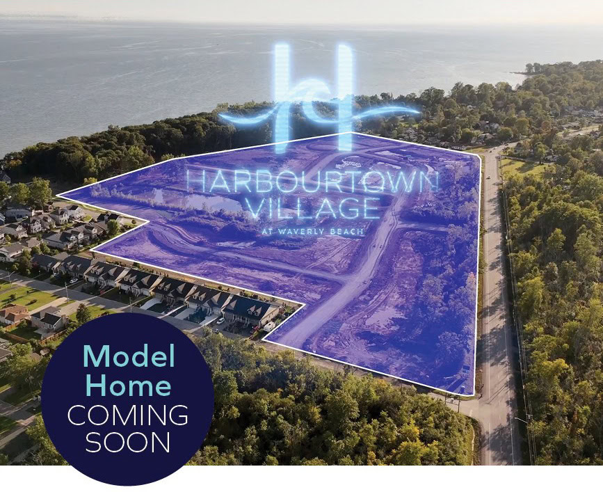 Aerial view of future Harbourtown Village development near beach.