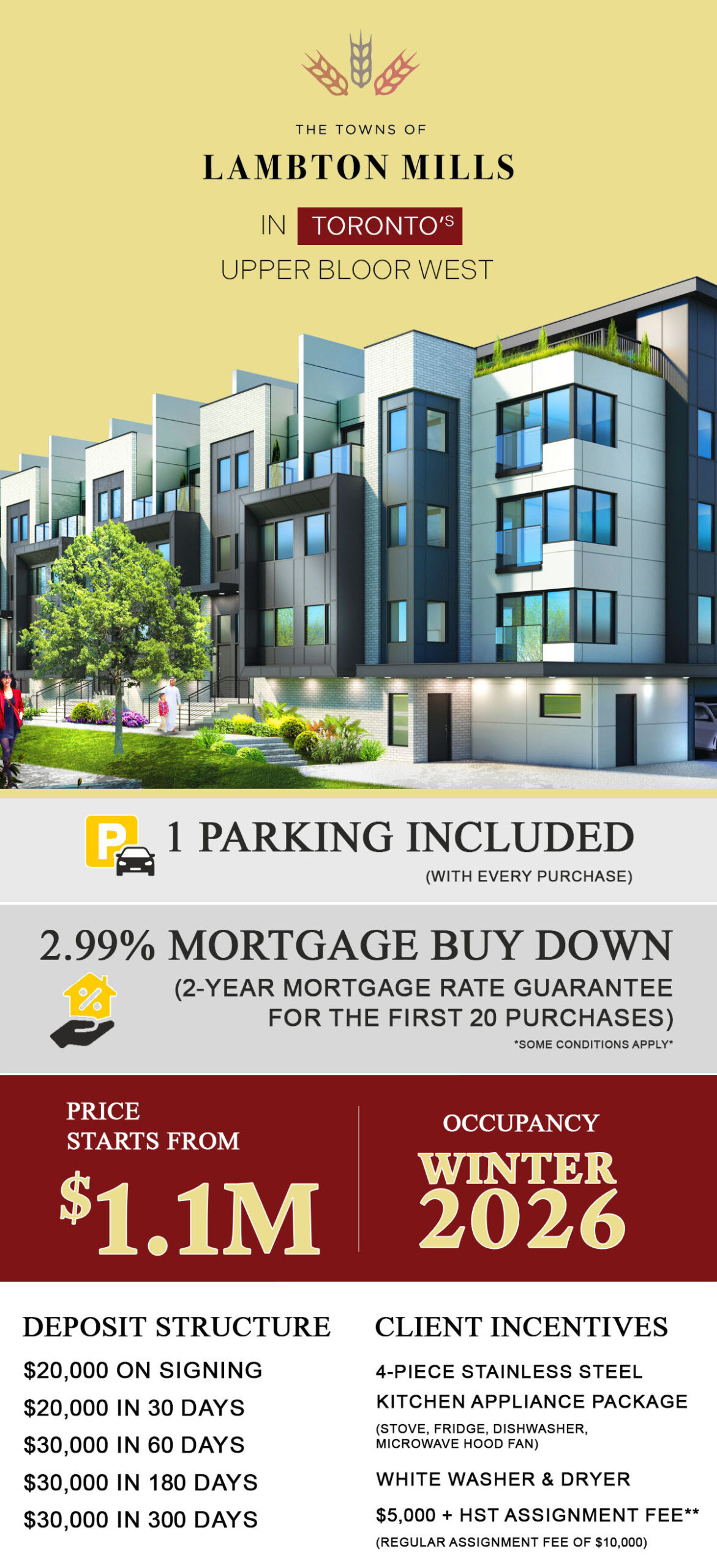 New Toronto townhomes sale, Lambton Mills, parking included.