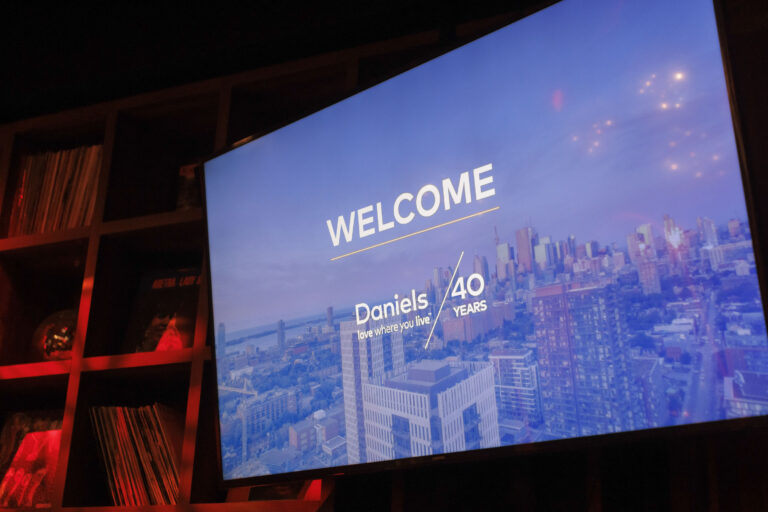 Welcome screen with cityscape celebrating Daniel's 40 years.