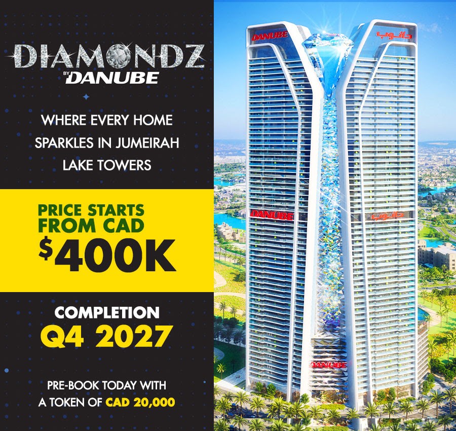Promotional ad for Diamondz Danube apartments, starting at CAD 400K.