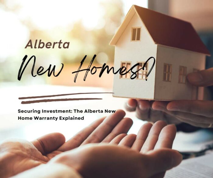 Hands presenting model home, Alberta new home warranty info.