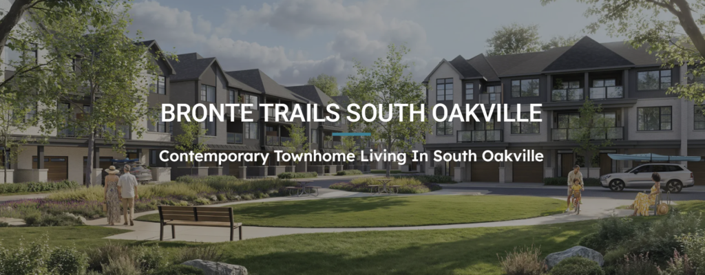 Contemporary Bronte Trails South Oakville townhomes beside landscaped green space